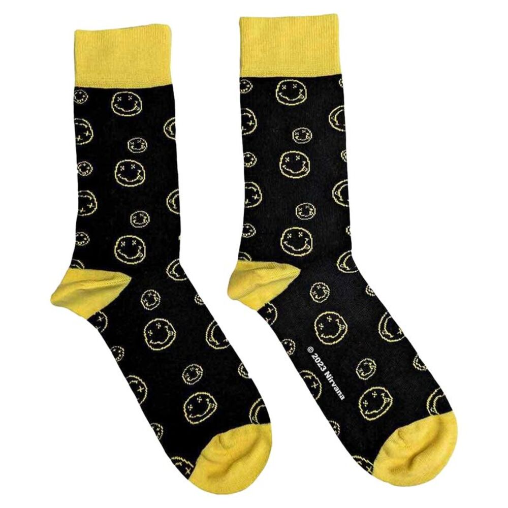 Nirvana Unisex Adult Happy Face Outline Ankle Socks / Black